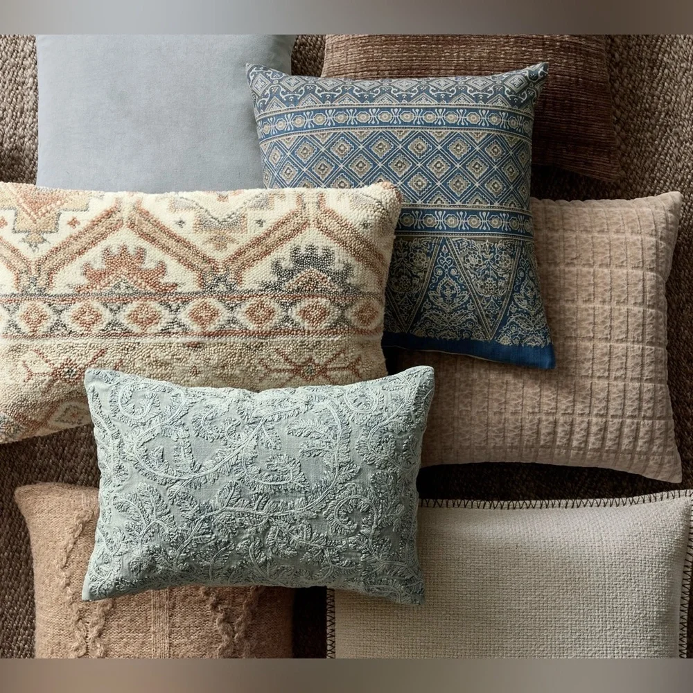 Set of 2 Pottery Barn Birch Handknotted Lumbar Pillow Covers